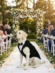 PETSIN 1 Set Dog Tuxedo Suit, Including Bow Tie And Headband, Brand New Pet Apparel, Wedding Formal Jacket Shirt Birthday Party - Black - View 2