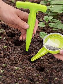 2件套可调节园艺播种器套装，5档手动播种器，适用于花卉和蔬菜，播种机，手持式园艺种植工具，播种，无需电池 - 多款 - 查看 1