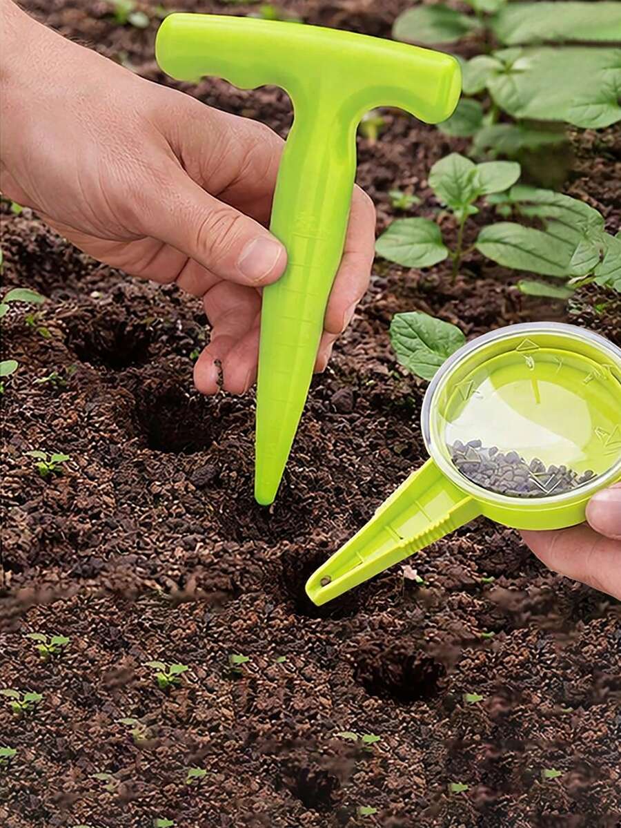 2件套可调节园艺播种器套装，5档手动播种器，适用于花卉和蔬菜，播种机，手持式园艺种植工具，播种，无需电池 - 多款 - 查看 1