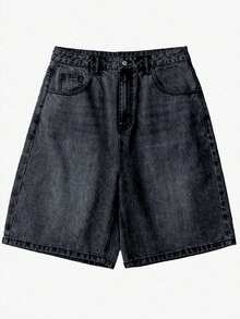 青少年男孩休闲复古宽松牛仔短裤，夏季 - 黑色 - 查看 3