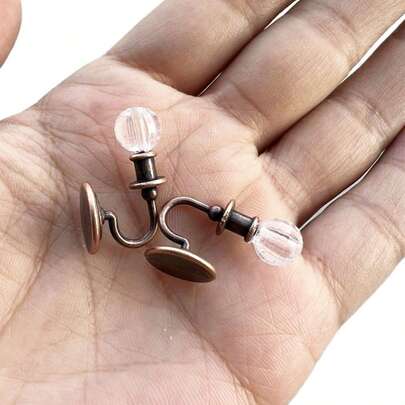 2pcs Mini Dollhouse Metal Crystal Wall Lamps, Non-Electric, Decorative Only - Dollhouse Accessories, Suitable For Garden, Bedroom, Living Room, Study And Other Scenes - Miniature Landscape Decor - Photography Props - Handicrafts