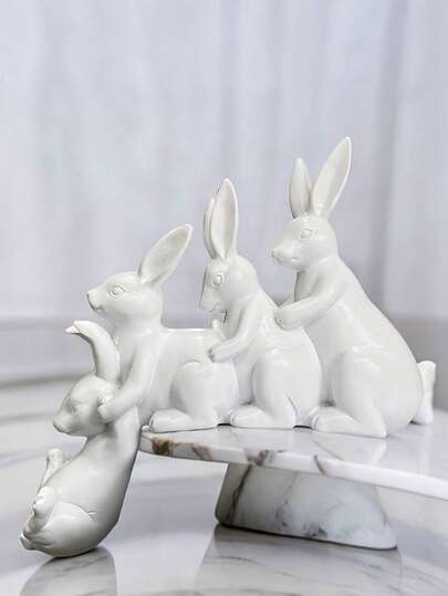 1pc Rabbit Resin Figurine, 4 Rabbits Decor, Suitable For Indoor, Garden, Party Decoration. Whether Decorating The Indoor, Balcony, Living Room TV Cabinet, Study Bookshelf Or Bedroom Nightstand, It Can Bring A Lively And Natural Countryside Atmosphere To The Home Environment, A Great Easter Gift.