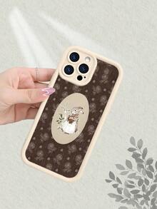 Funda de teléfono vintage con estampado de conejo y flores de estilo francés rústico, textura de arpillera estética de Cottagecore con borde crema resistente a golpes y protectora para iPhone 17, 16, 15, 14, 13, 12, 11, 7, X, Pro Max, Plus - Café integral - Ver 5