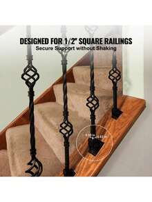 Aluminum Alloy Baluster Shoes Square Balusters Baluster Wrought Spindles For Staircase Slant Shoes With Screw Holes For Use With 1/2 Inch Staircase Balusters, Spray Coated Black (50 Pcs) - Black - View 2