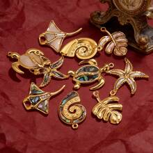 1件不锈钢贝壳、海星、树叶吊坠，海洋沙滩主题饰品，家居手工DIY项链、耳环、手链首饰制作材料 - 吊墜 - 查看 3