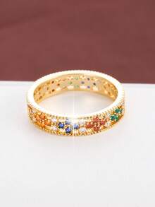 1pc Geometric Hollow Flower Design Cubic Zirconia Inlaid Fashion Ring For Women - Multicolor - View 6