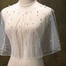 1pc White Beaded Mesh Shawl, Bridal Wedding Party Performance Evening Wear - Multicolor - View 5