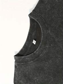 Washed Cotton T-Shirt, Vintage LOVE Print, High-Quality Batik Cotton, Machine Washable, Sufficient Thickness For Summer T-Shirt, Outdoor Activities, Holiday Gift - 黑色 - 查看 4