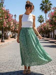 Long, Printed Viscose Skirt, Lined, High Waist With Pockets And Side Slits. - 小綠花 - 查看 2