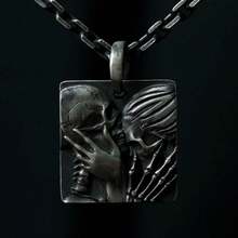 Punk-Style Accessory: Skull Sign Necklace With Eye Contact Design. Made Of Alloy. Cool And Jewelry. - Black - View 1