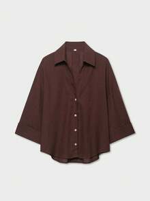 YROOE 2025 女士休闲简约百搭衬衫 - 咖啡棕色，适合秋冬休闲、商务休闲、日常通勤 - 咖啡棕 - 查看 1