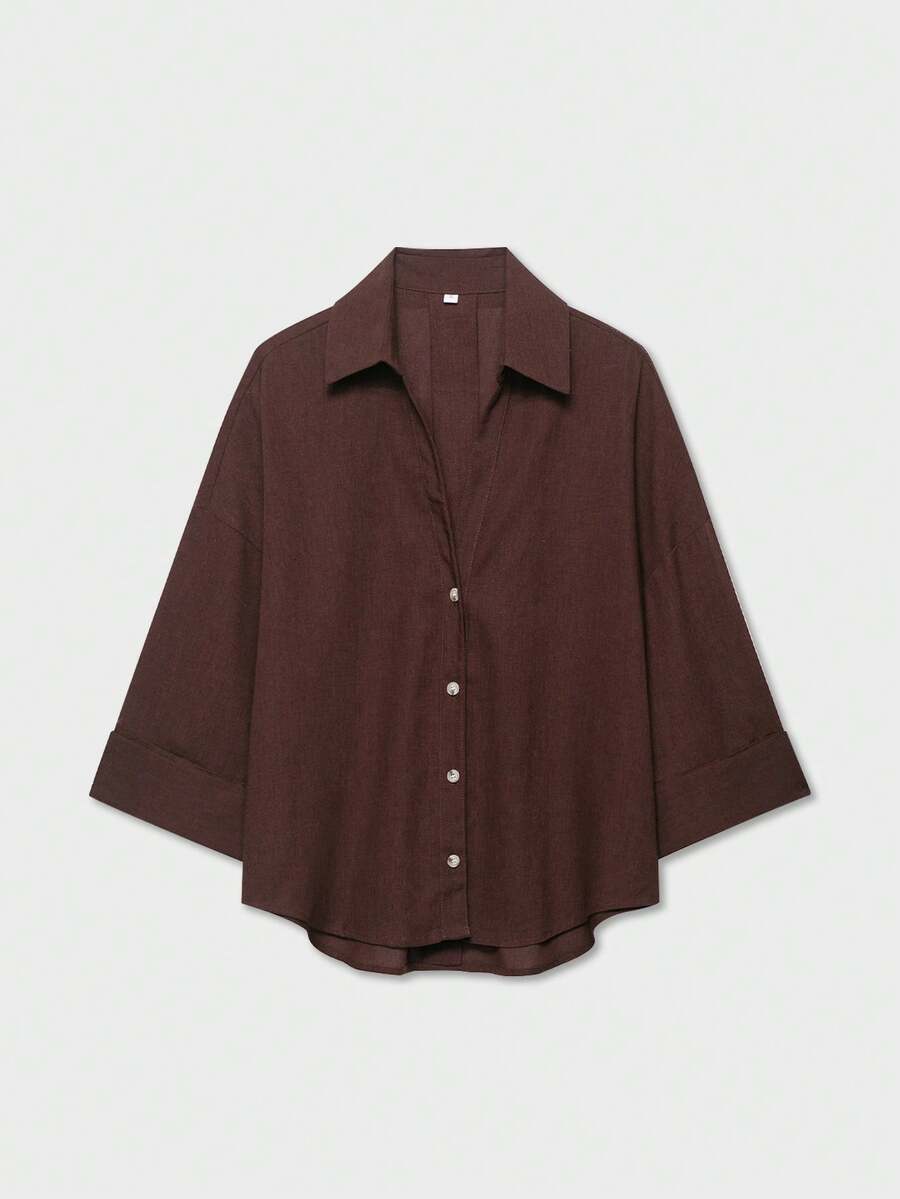 YROOE 2025 女士休闲简约百搭衬衫 - 咖啡棕色，适合秋冬休闲、商务休闲、日常通勤 - 咖啡棕 - 查看 1