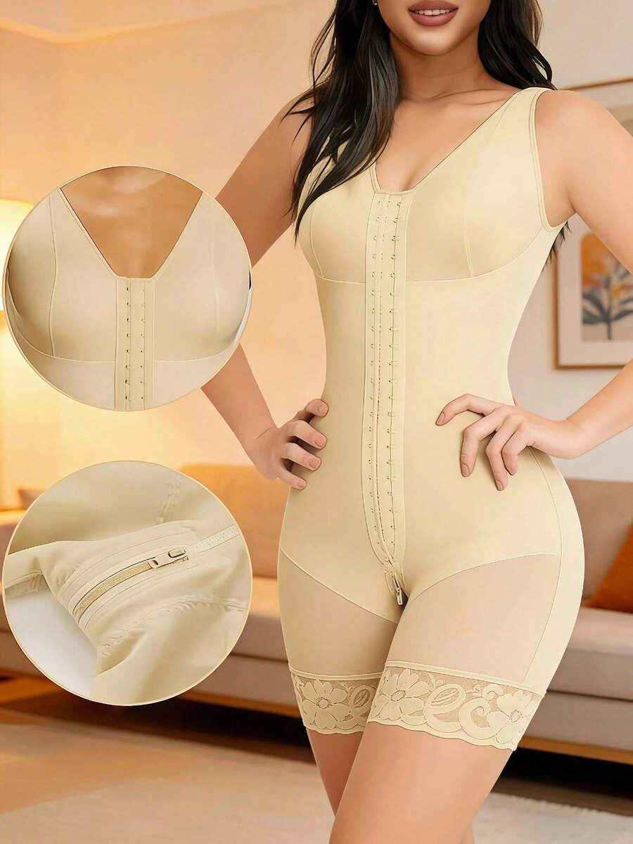 1Pc Faja Colombianas Shapewear Waist Trainer Full Body Surgery Butt Lifter With Zipper Crotch-Great For Daily Body Shaping