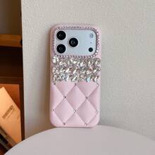 新款菱形水钻时尚手机壳，兼容 17 Pro Max/ 17 Pro/ 17/ 16 Pro Max/ 16 Pro/ 16/ 15 Pro Max/ 15 Pro/ 15/ 14 Pro Max/ 14 Pro/ 14，新款 13 Pro Max/13 Pro/13 奢华皮革水钻手机壳 - 粉色 - 查看 2