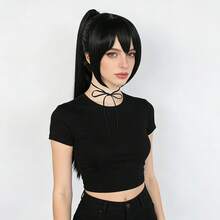 Black Long Straight Ponytail Wig, Natural Close-Fitting Hair Style, Versatile For Daily Commute,Cosplay & Party Looks - Black - View 2