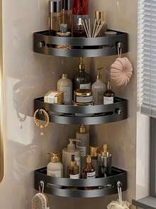 3件套免打孔粘扣式浴室转角置物架，可放置洗发水和日常用品，适用于各种角落场景，可用作秋季装饰/节日装饰/万圣节礼物/圣诞节礼物/新年礼物 - 大號 - 查看 4