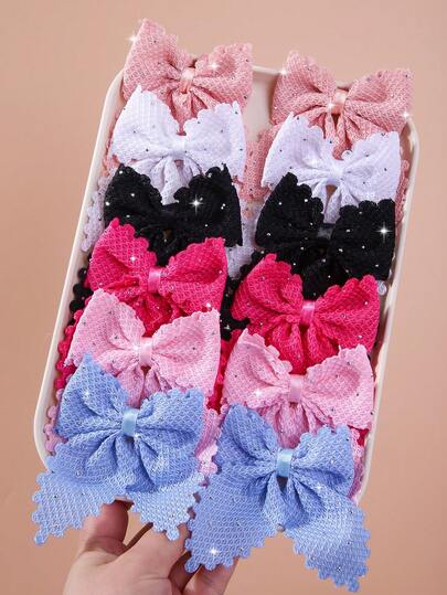 6pcs Girls' Multi-Color Rhinestone Ribbon Fabric Bow Hair Clips, Minimalist Side Bangs Clips, Sweet & Versatile, Won't Damage Hair, Suitable For Daily Use And Back To School