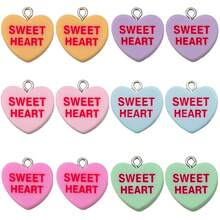 12Pcs Valentine Heart Charms Conversation Heart Resin Charms Conversation Heart Beads Flat Heart Pendant For Valentine's Day DIY Craft Bracelet Necklace Jewelry Making - Multicolor - View 8