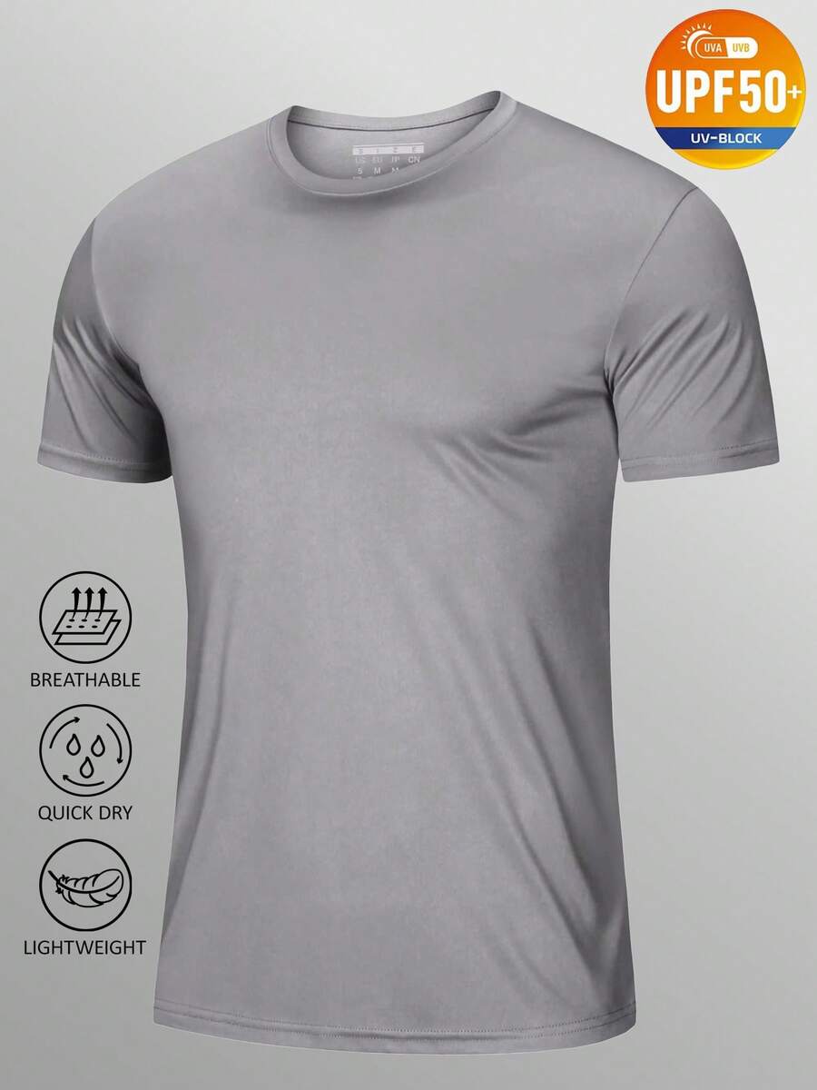 KEFITEVD Men's Rash Vest Rash Guard UV Shirts UPF 50+ Swim Top Short Sleeve Quick Dry T-Shirt For Surfing Running Hiking - Light Grey - View 1