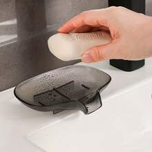Modern Soap Holder With Drainage - Non-Slip Bathroom Organizer, Oval Soap Dish, Easy-Clean Soap Tray For Shower, Sink, Vanity - Plastic Bathroom Storage Rack Base, Soap Bar Holder, Sleek Design, Easyclean Material - 透明灰 - 查看 4