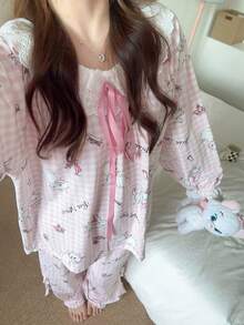 2pcs Disney Marie Cat Print Cotton Pajama Set, Long Sleeve, Spring/Autumn - Pink - View 6