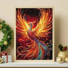 1 Set Kit de Pintura de Diamantes 5D - Patrón de Fénix, Manualidades DIY para Principiantes y Adultos, Lienzo de Diamantes Redondos Completos PMMA sin Marco con Herramientas - Decoración del Hogar, Kit de Arte de Diamantes, Artesanía, Bordado - Conjuntos - Ver 2