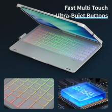 mollenmell [Only Keyboard Case]360° Rotatable Mixed RGB Backlit Keyboard Case For PAD 8.3/10.2/10.9/11/12.9/13 Inch, Silent Typing Protective Cover For Study, Office, Drawing & Binge-Watching, QWERTY Layout, US English - Bạc - Xem 5