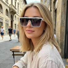 1 Pair Men's Acrylic Geometric One-Piece Flat Top Fashion Glasses, Fashionable - Blue - View 5