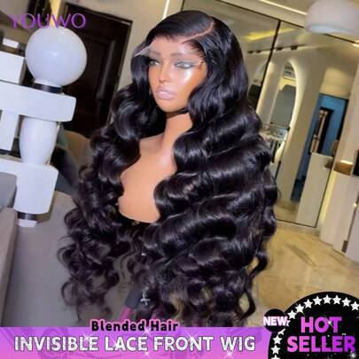 Body Wave Lace Front Hand Weaves Wigs Blended Human Hair 13x4 HD Transparent Lace Front For Women Natural Black Color Brazilian Virgin Hair Lace Frontal Wig 200% Density Pre Plucked With Baby Hair Hairline 8-34Inch