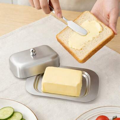 1 Pc/2 Pcs – Stainless Steel Butter Plate With Lid, Butter Knife Set, Elegant Restaurant Service Tray, Cheese Storage Container, Butter Rack, Dessert Plate, Gift For Mom.