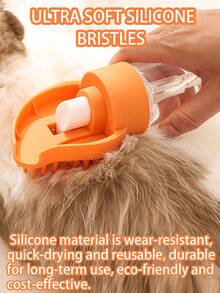 1pc Pet Bathing Brush, Cat Dog Cleaning Massage Brush, One-Button Foaming Bath Brush, 3-In-1 Pet Grooming Tool, Convenient Dog Shampoo Massage Device, Bathing/Massage/Dematting Tool, Small Dog Cleaning Comb. Super Soft Silicone Bristles With Built-In Shampoo Dispenser. Mango-Shaped Bristles, Including Plastic Spray Bottle With Ergonomic Handle, Suitable For Cat Dog Dematting Shower Grooming Bath - Multicolor - View 8
