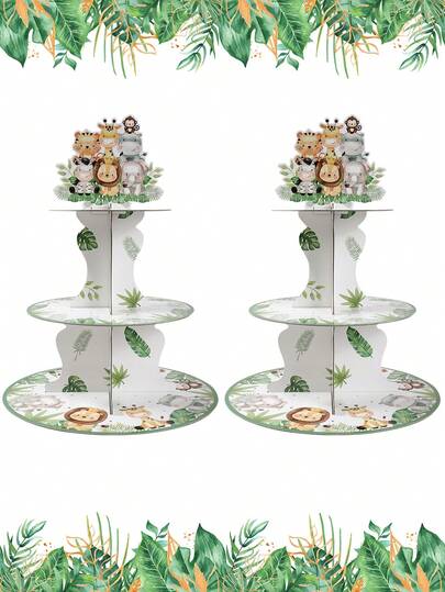 1set/2sets Jungle Animal Cupcake Stand,Jungle Animals Baby Shower Cupcake Holder,Baby Shower Paper Cupcake Tower,Birthday Party Table Centerpiece,Gender Reveal Party Supplies,1st Birthday Party Decor,Creative DIY Cake Decor,Food Display Rack/Cake Stand,Cake Dessert Display,Baby Shower Decorations,Jungle Theme Birthday Party Decor