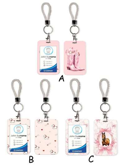 1pc ABS Pink Boots Bow Decor Cartoon Carabiner Keychain, Fashion Personalized Retractable Card Holder, Student Wristband Card Holder, Women ID Bus Card Protector, Student Campus Card Holder