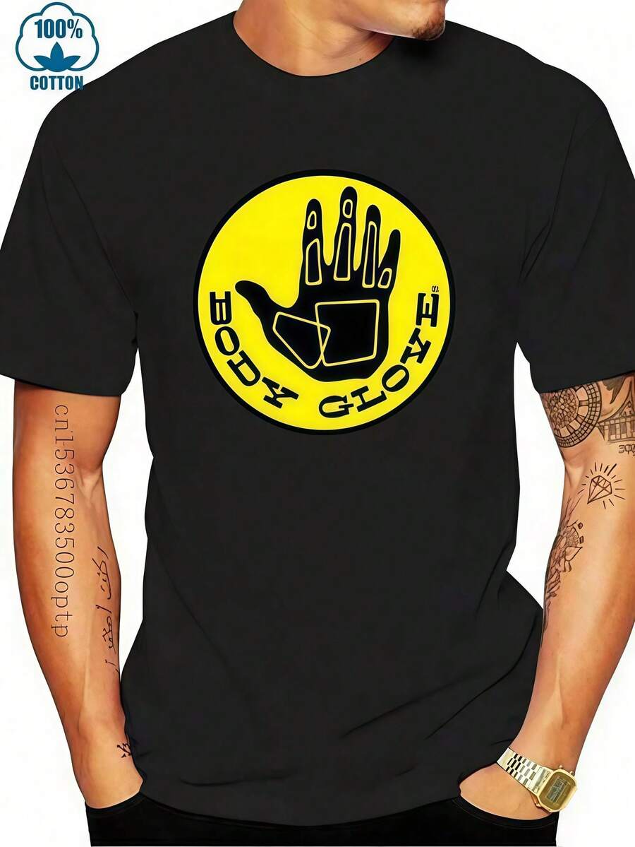 1Pcs Men's Round K Short Sve Casual T-Shirt 100% Cotton Digital Print With Body Glove Logo Graphic Street Style T-Shirt - Black - View 1