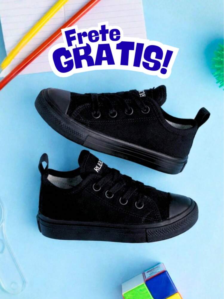 Tênis Infantil Menino Menina Sapatenis Casual Macio Confortável Leve Promoção Barato - Preto Preto - CANO BAIXO - Visão 1