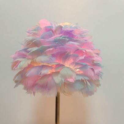 Warm And Romantic Macaron 7-Color Half-Ball Lamp Shade, Light Pink And White Faux Feather Lamp Shade, Suitable For Various Style Lamps