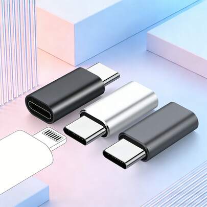 3 piezas de adaptadores portátiles de conector de rayo a Tipo-C, compatibles con 17/15/16 Pro Max