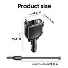 6合1 150W车载点烟器充电器，支持快速充电，配备70厘米可伸缩Type-C转Type-C数据线 - 均碼 - 查看 9