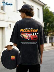 Lightning Mcqueen Cars T-Shirts Graphic Tees, "Disney Authorized" Lightning McQueen Cartoon T-Shirt, Cool, 230G Washed High-Quality Cotton Printed T-Shirt, Disney T-Shirt,Men Clothes,Graphic Tees Men, Couples Dress, Disney Cars Shirt, Pixar Lightning McQueen Shirt, Disney Family Trip Shirt, Disneyland Vacation Tee, Car Pixar Shirt, Perfect Gift - 黑色 - 查看 3