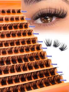 Set de 120 piezas de pestañas postizas individuales para extensión de pestañas DIY, de 8-16mm con diseño cruzado, ligeras para uso diario, con aspecto natural y reutilizables - Naranja - Ver 3