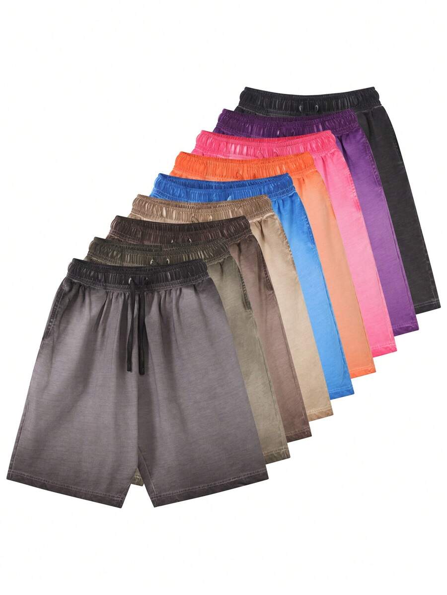 Men's Gradient Wash Shorts, 100% Cotton, Suitable For Outdoor, Beach, Sports, And Fitness Summer Wear. Men Loose-Fitting Cotton Shorts,Also Suitable As Personalized T-Shirts, Men's Shorts, Boyfriend Gifts, And Easter Gifts. - Màu xám chuyển sắc kép - Xem 1