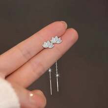 1 Pair/Set Women's Fashion Dangle Earrings, Spring/Summer Lotus Flower Tassel S925 Sterling Silver Hypoallergenic Earrings, Weight 1.1g, Suitable For Daily Wear/Spring & Summer/Graduation Gift/Holiday Celebration - Lotus Earring - View 8