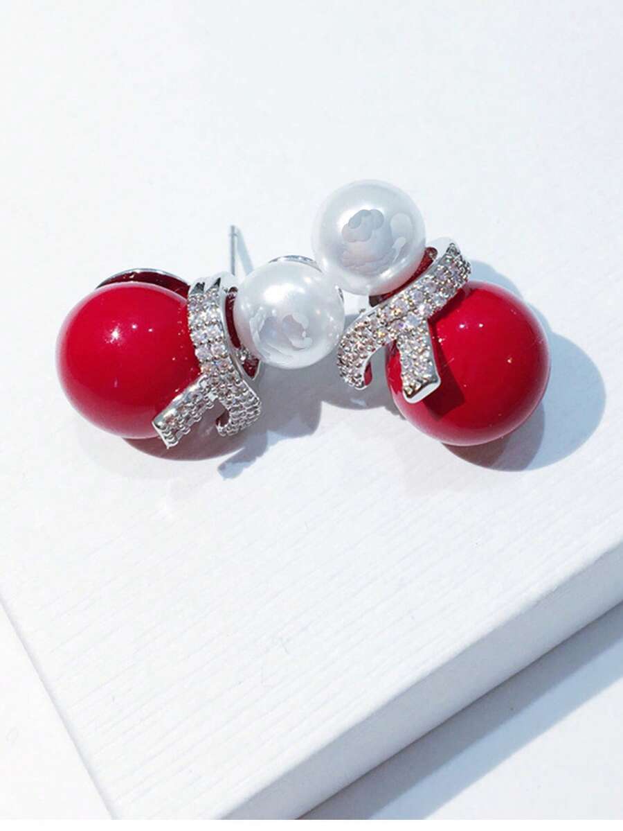 925纯银创意可爱雪人耳环，情人节生日礼物耳环，925银耳环，夹式耳环，珍珠耳环，婚礼耳环 - 彩色 - 查看 1