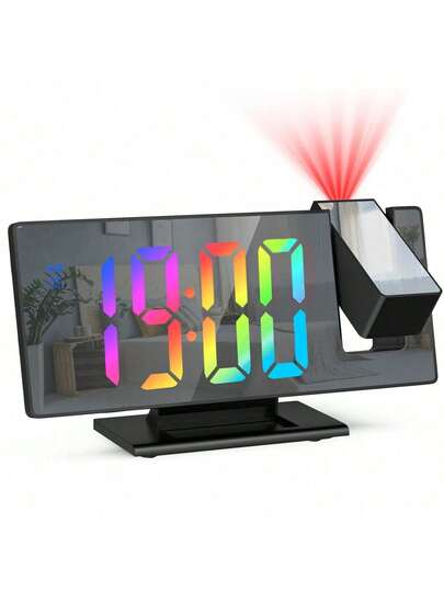 LED Spiegel Projektions Wecker mit Temperaturanzeige, Nachttisch Projektionsuhr mit Schlummerfunktion, Nachtmodus, einstellbare Helligkeit, 12/24 Stunden Format, farbige Digitalanzeige, geeignet für Schlafzimmer und Büro, USB betrieben