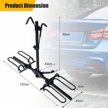 COSTWAY 2-Bike Hitch Mount Rack, Platform Style Bicycle Carrier Fits Vehicles W/ 1/4 & 2 Receiver, Foldable Bike Rack W/ Retractable Tire Cradles & Adjustable Frame Hooks For 20-26 Tires, Black - Black - View 2