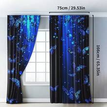 2片装经典蝴蝶印花遮光窗帘，涤纶杆袋式窗帘，梦幻动物图案，适用于卧室和客厅 - 彩色 - 查看 7