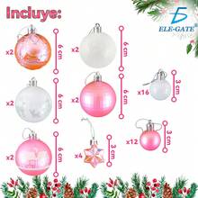 Set de bolas  Esferas Navideñas de Plástico Tipo Espejo descoraciones de arbol hazlo - Blanco_Rosa-Blanco - Ver 4