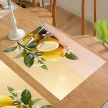 1pc/4pcs/6pcs Lemon Pattern Printed Linen Placemats, Suitable For Dining Table, All Season Decor, Modern Washable Table Mats, Room Decor, Coasters, Kitchen Dining Mats, Indoor Outdoor Party Decoration, Home Decor, Ideal Gift - Multicolor - View 1