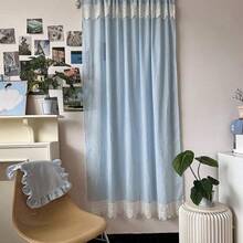 1pc Korean Style Blue & White Striped Floral Valance Curtain, French Romantic Curtain Partition Curtain, Suitable For Daily Decor And Holidays - Baby Blue - View 7