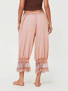 Women Y2K Half Slip Under Dress Pettipants Mid Rise Lace Patchwork Bloomers Trousers Ruffle Pantaloons Cropped Flared Pants Cute Pumpkin Long Pants - 香檳色 - 查看 2